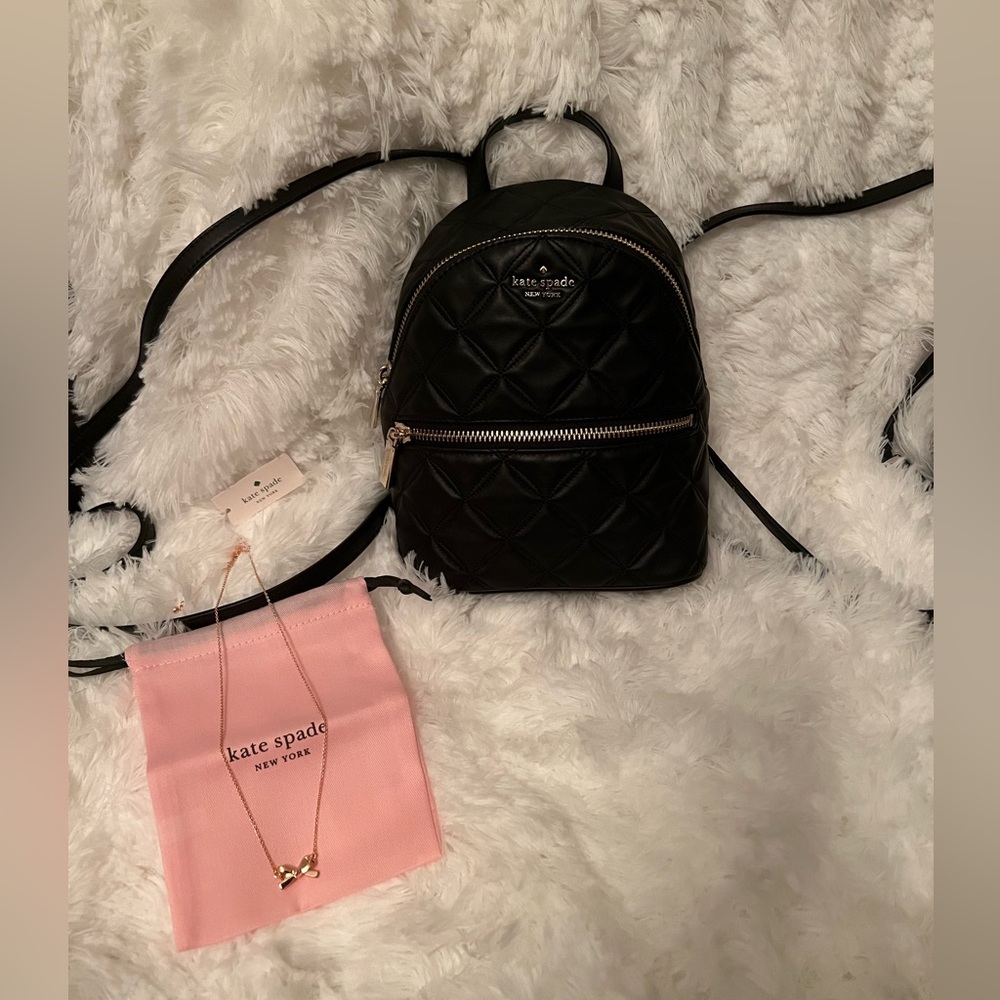Kate Spade Convertible Backpack & Bow Tie necklace- perfect condition.